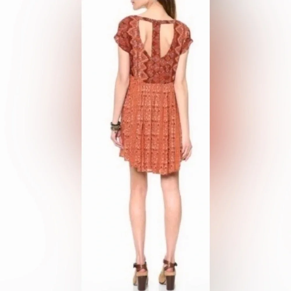 Free People Sundown Boho Babydoll Mini Dress Orange Combo ZB1